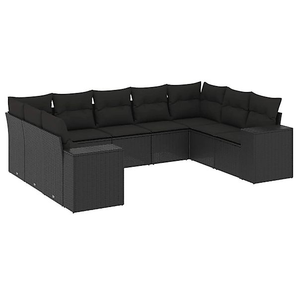 vidaXL 9-Tlg Garten-Sofagarnitur mit Kissen Schwarz Poly Rattan 3222994 günstig online kaufen