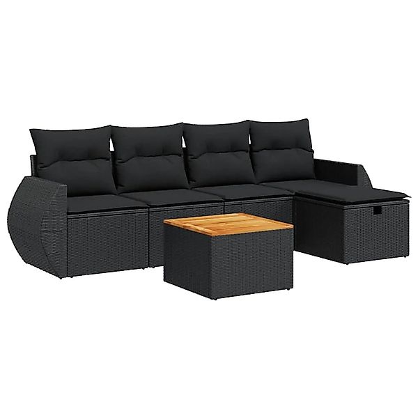 vidaXL 6-Tlg Garten-Sofagarnitur mit Kissen Schwarz Poly Rattan 3325835 günstig online kaufen