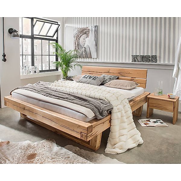 Massivholz Doppelbett mit 2 Nachttischen, 160x200 cm, Eiche massiv, Holzkop günstig online kaufen