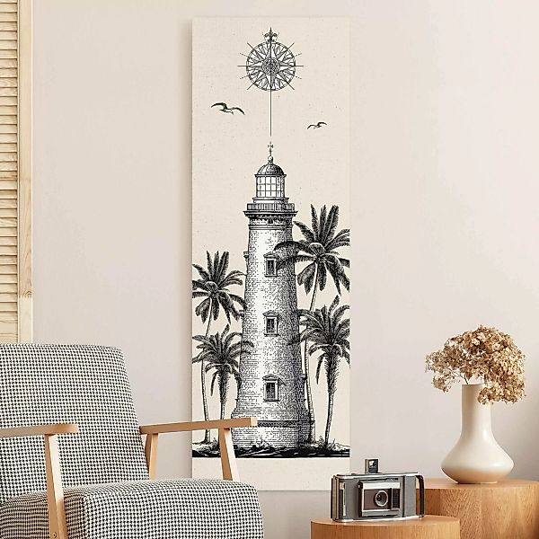 Leinwandbild auf Naturcanvas Nautik Leuchtturm mit Kompassrose günstig online kaufen