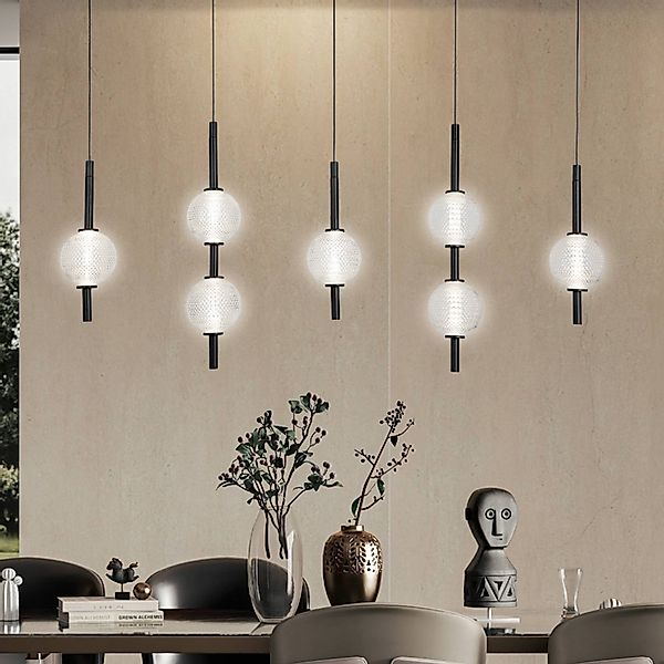 LED-Hängelampe Abeona, Länge 105 cm, schwarz Metall, 7-flg. günstig online kaufen
