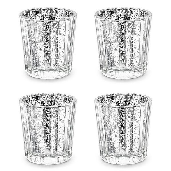 partydeco Teelichthalter, Teelichthalter Glas 5,5x6cm silber 4er Set günstig online kaufen