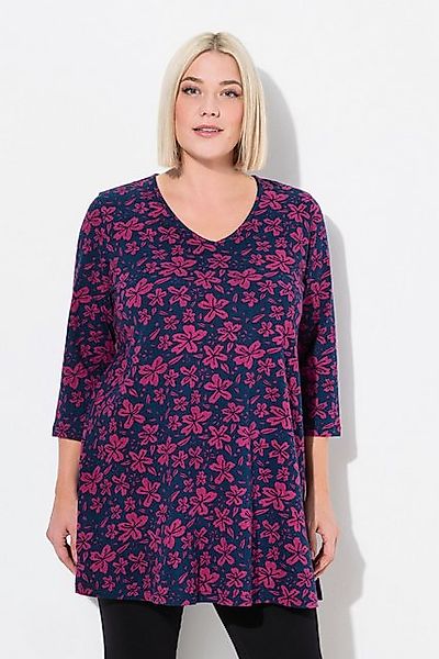 Ulla Popken Longshirt Longshirt Blüten A-Linie V-Ausschnitt 3/4-Arm günstig online kaufen