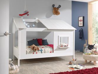 Vipack Kinderbett "Hausbett, aus MDF und Massivholz weiß lackiert, inkl. Fe günstig online kaufen