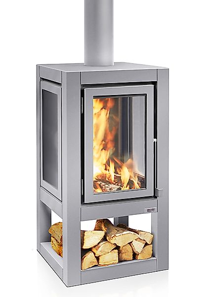 Quaruba Außenkamin Edelstahl matt Mit Rollen 4 Seiten Glas XXL günstig online kaufen
