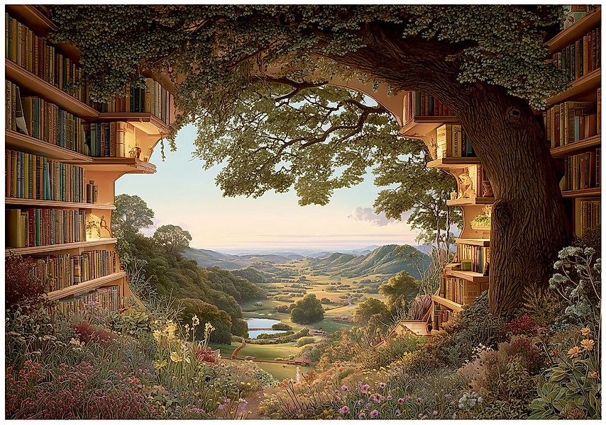 Wallarena Fototapete 3D-Effekt Grün Bücher Vlies Tapete Wohnzimmer Schlafzi günstig online kaufen