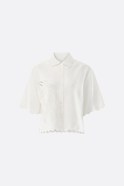Leinen-Hemdbluse mit Palmen-Lochstickerei günstig online kaufen