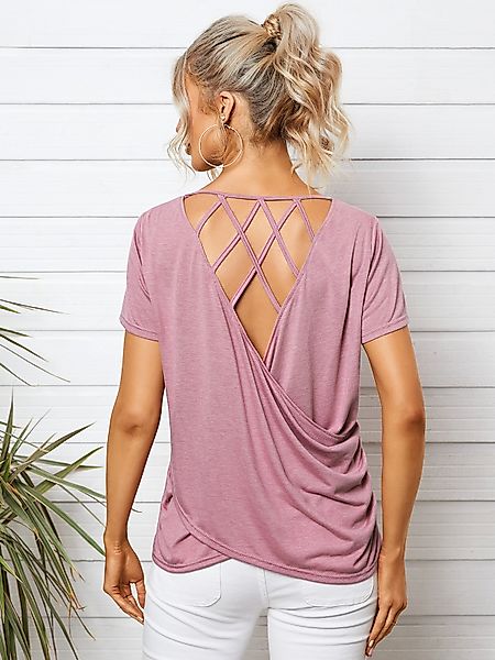 YOINS Criss-Cross Rückenfreies Design Rundhalsausschnitt Kurzarm T-Shirt günstig online kaufen
