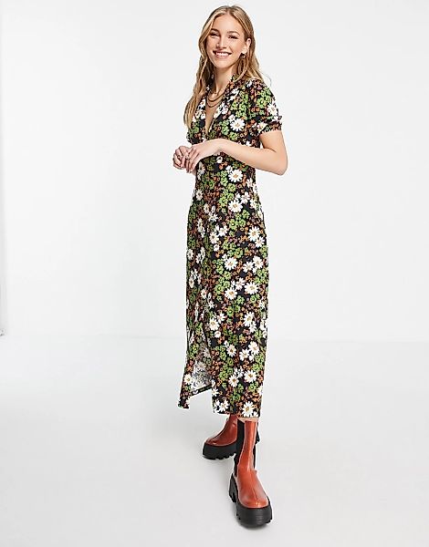 ASOS DESIGN – Ultimate – Midi-Freizeitkleid mit schwarzem Blumendruck und K günstig online kaufen