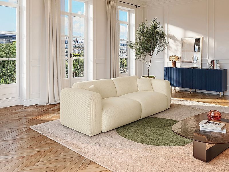 Sofa mit Schlaffunktion 4-Sitzer - Samt-Stoff - Off-White - POGNI von Maiso günstig online kaufen