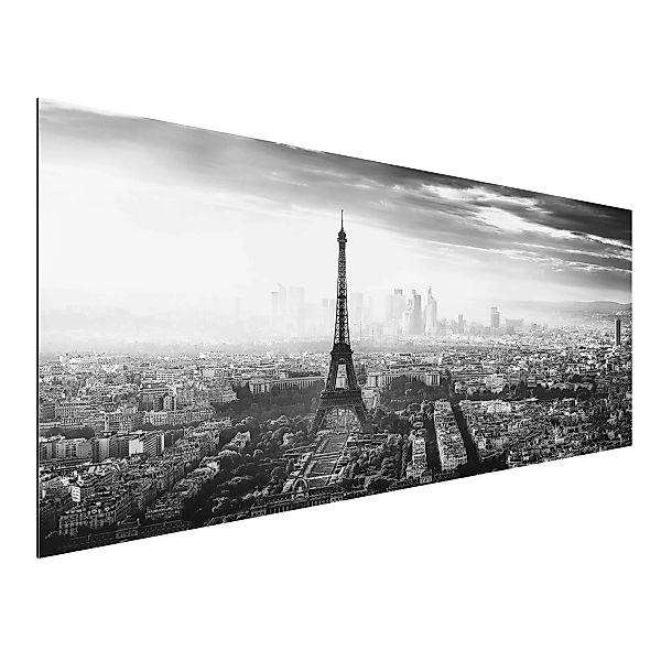 Alu-Dibond Bild Schwarz-Weiß - Panorama Der Eiffelturm von Oben Schwarz-wei günstig online kaufen