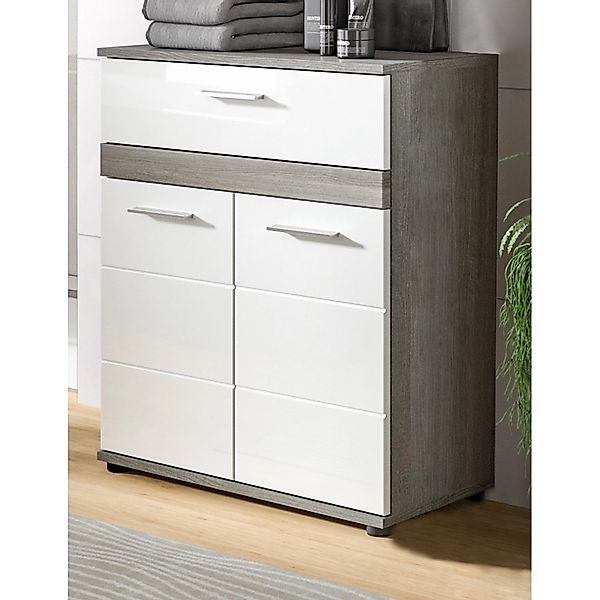 Inn.Furn Badkommode Weiß Hochglanz Grau 71 cm mit Rillenoptik Bailey günstig online kaufen
