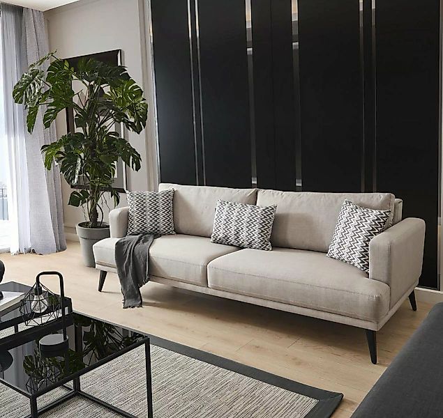 JVmoebel Sofa Sofa 3 Sitzer Dreisitzer Sofas Stoff Beige Wohnzimmer Modern, günstig online kaufen