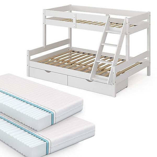 VitaliSpa® Etagenbett Everest, Weiß, 140x200 / 90x200 cm mit 2 Matratzen un günstig online kaufen