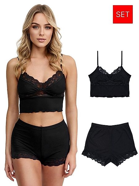 Tazzio Shorty Nachtwäsche-Set F921 (Set, 2 tlg) Ripp-Optik mit Spitze günstig online kaufen