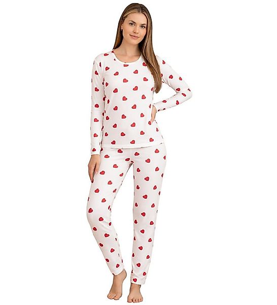 fashionshowcase Pyjama Damen Schlafanzug Set 2-teilig mit Herzmuster – Bequ günstig online kaufen