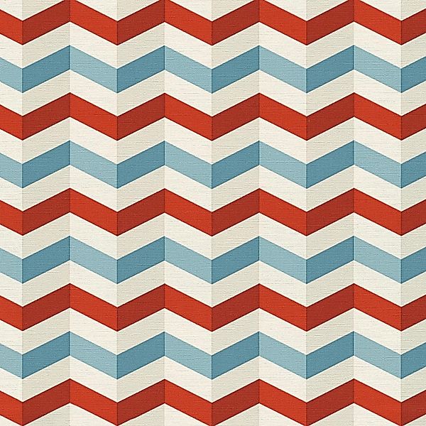 Bricoflor Retro Tapete mit Muster 3D Zickzack Tapete in Rot und Blau Ideal günstig online kaufen