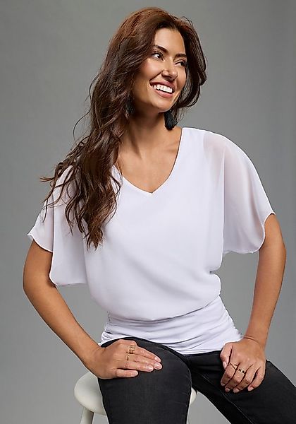 Laura Scott Chiffonbluse figurenbetont, hüftbedeckende Länge, V-Ausschnitt, günstig online kaufen