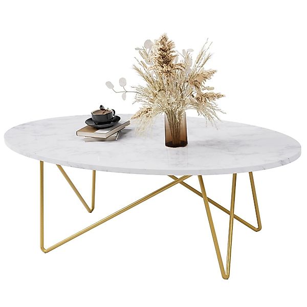 Homfa Couchtisch, Marmor Optik Wohnzimmertisch Oval günstig online kaufen