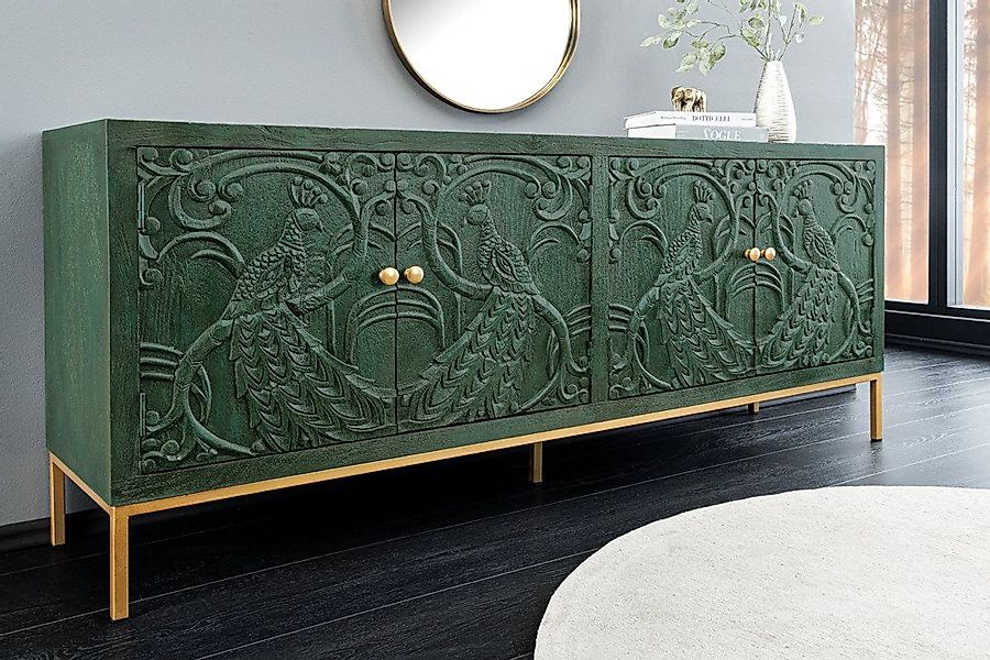 riess-ambiente Sideboard PEACOCK 175 cm grün / gold – Massivholz, Antik-Opt günstig online kaufen