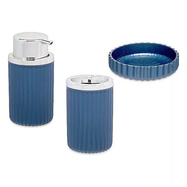 Badezimmer Set 3 Stücke Blau Kunststoff günstig online kaufen