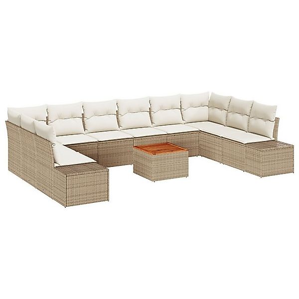vidaXL Loungesofa 11-teiliges Garten Sofa Set mit Kissen Beige Poly Rattan, günstig online kaufen