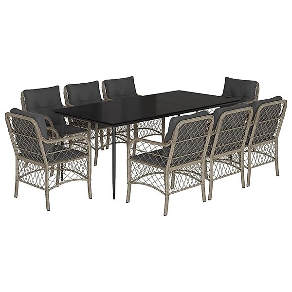 vidaXL 9-Tlg Garten-Essgruppe mit Kissen Hellgrau Poly Rattan 3212172 günstig online kaufen
