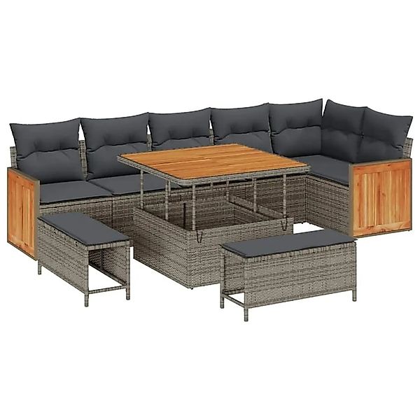 vidaXL Gartensofa-Set mit Kissen 11 Stk Grau Poly-Rattan 3365268 günstig online kaufen