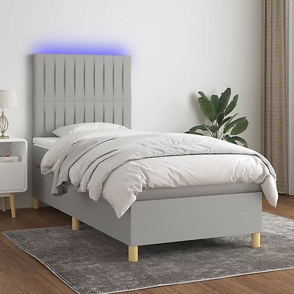 Vidaxl Boxspringbett Mit Matratze & Led Hellgrau 100x200 Cm Stoff günstig online kaufen