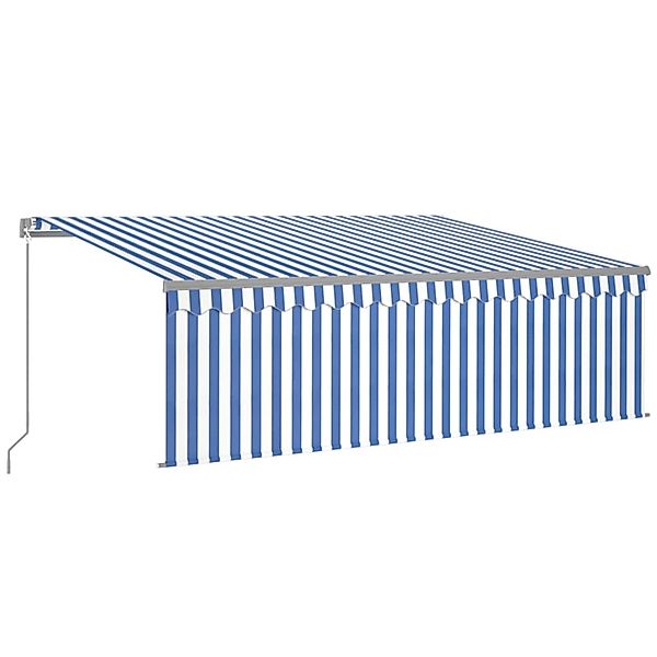 furnicato Markise Manuell Einziehbar mit Rollo 4x3 m Blau & Weiß günstig online kaufen