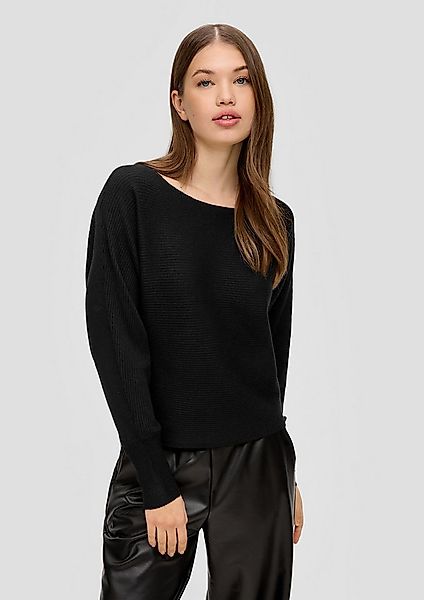 QS Longpullover Strickpullover Rippstrickpulli mit Fledermausarm günstig online kaufen