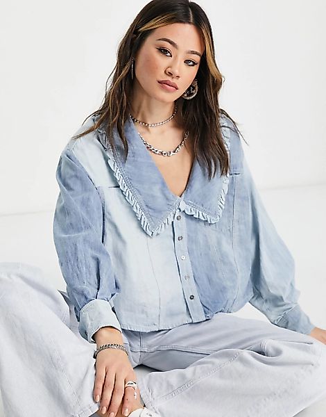 Free People – Daisy Baby – Jeanshemd in Blau mit Kragen günstig online kaufen