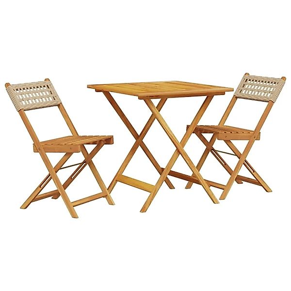 vidaXL 3-tlg Bistro-Set Beige Poly Rattan und Massivholz Modell 1 günstig online kaufen