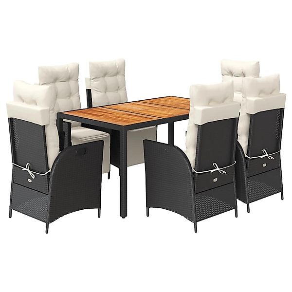 vidaXL 7-Tlg Garten-Essgruppe mit Kissen Schwarz Poly Rattan 3213335 günstig online kaufen