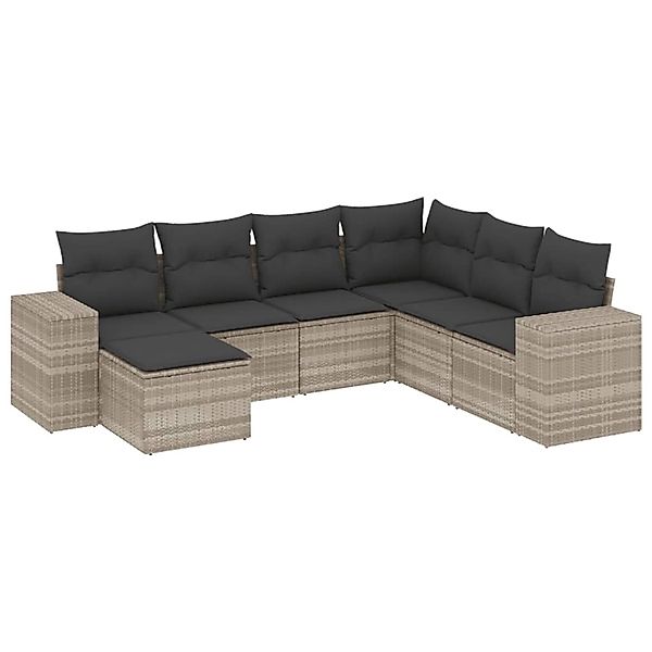 vidaXL 7-Tlg Garten-Sofagarnitur mit Kissen Hellgrau Poly Rattan 3255239 günstig online kaufen