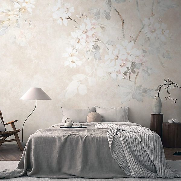 PROFHOME 399191-GU Fototapete Blumen Beige Creme-Weiß Grau Weiß 3,71 m x 2, günstig online kaufen