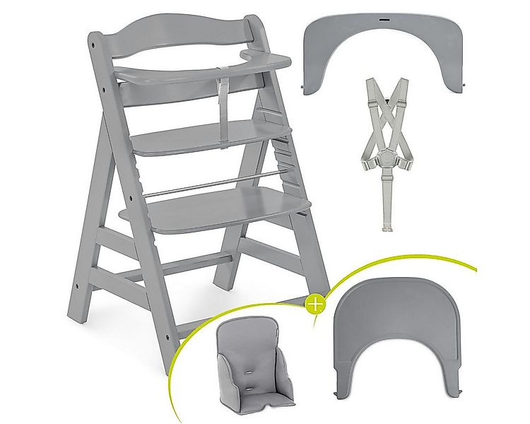 Hauck Hochstuhl Alpha Plus Grey, Mitwachsender Holz Kinderhochstuhl mit Ess günstig online kaufen