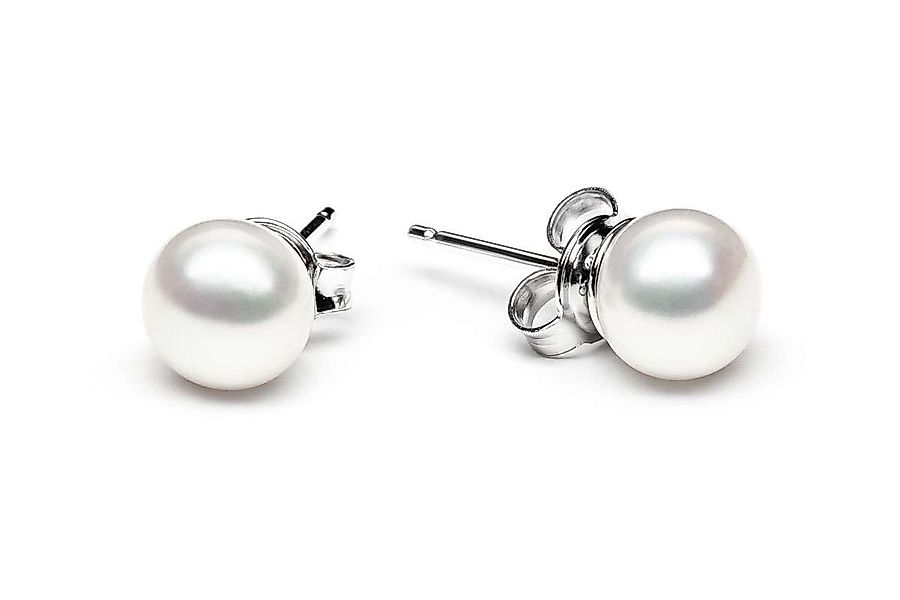 Gaura Pearls Paar Ohrstecker Perlenohrstecker weiß 6.5-7 mm, Button, echte günstig online kaufen