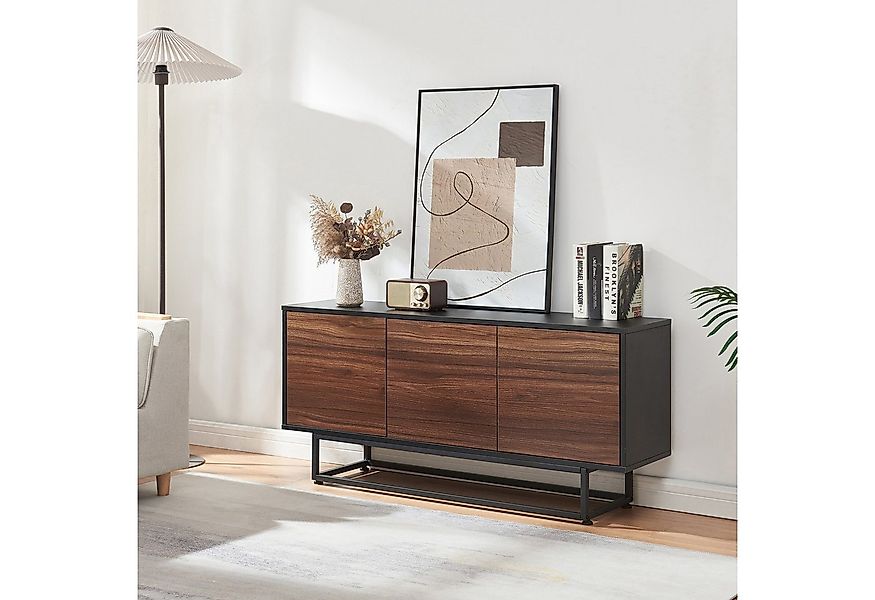 en.casa Sideboard, »Boxholm« mit 3 Türen 120 x 30 x 55 cm Schwarz/Walnussop günstig online kaufen