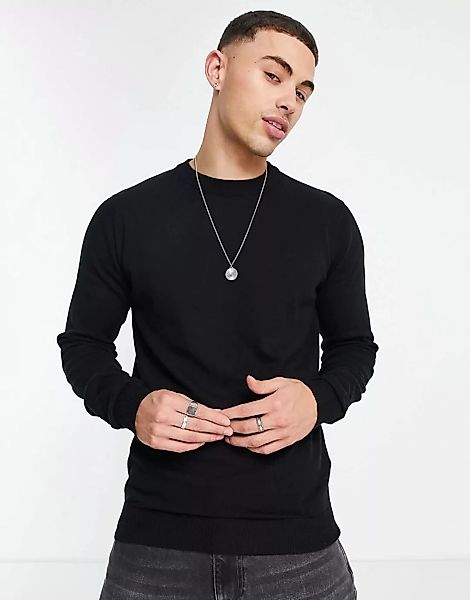 Threadbare – Pullover aus Baumwolle in Schwarz mit Rundhalsausschnitt günstig online kaufen