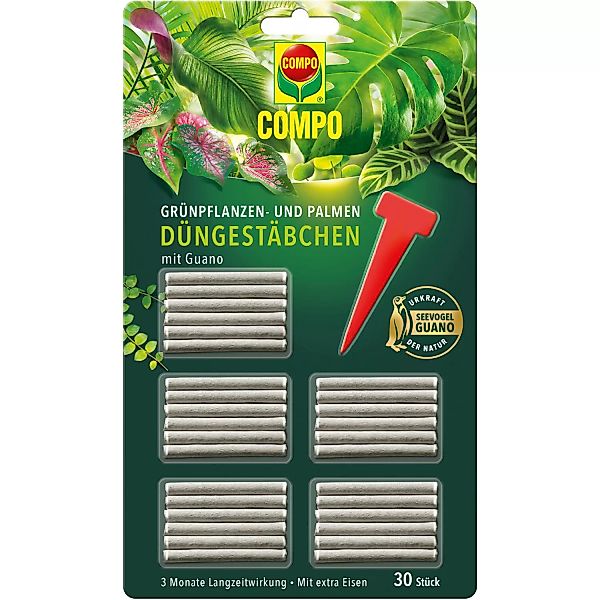 Compo Düngestäbchen für Grünpflanzen und Palmen mit Guano 30 Stäbchen günstig online kaufen