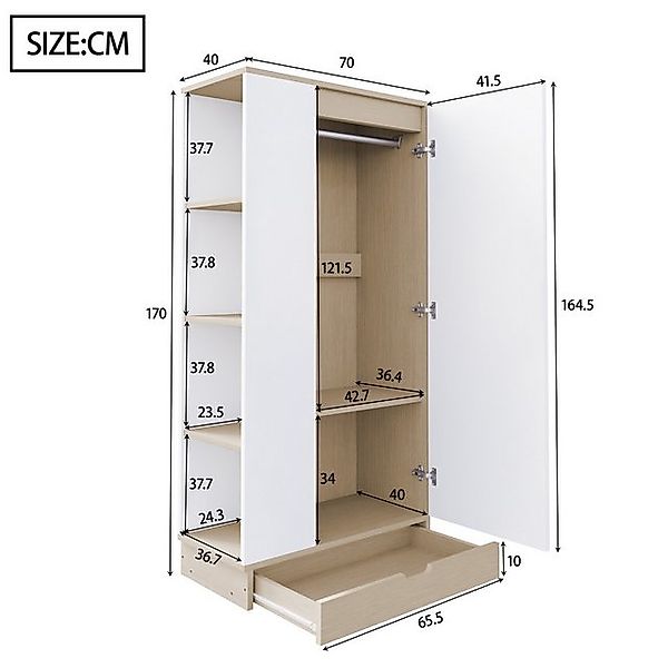 Ulife Kleiderschrank eintürige Ausführung,mit Einlegeböden, 70x40x170 cm Sc günstig online kaufen