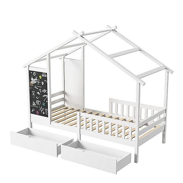 FUROKOY Hausbett Kinderbett mit Zaun und 2 Schubladen 90x120cm (Weißes Mass günstig online kaufen