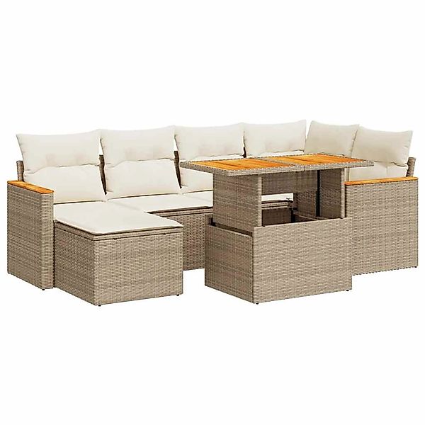 vidaXL 7-Tlg Garten-Sofagarnitur mit Kissen Beige Poly Rattan Akazie 332750 günstig online kaufen