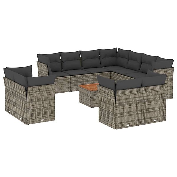 vidaXL 12-tlg Garten-Sofagarnitur mit Kissen Grau Poly Rattan Modell 43 günstig online kaufen