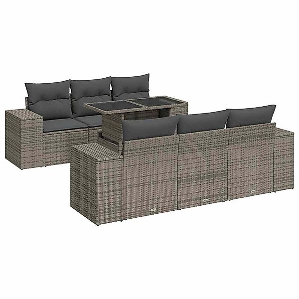 vidaXL 7-Tlg Garten-Sofagarnitur mit Kissen Grau Poly Rattan 3326741 günstig online kaufen