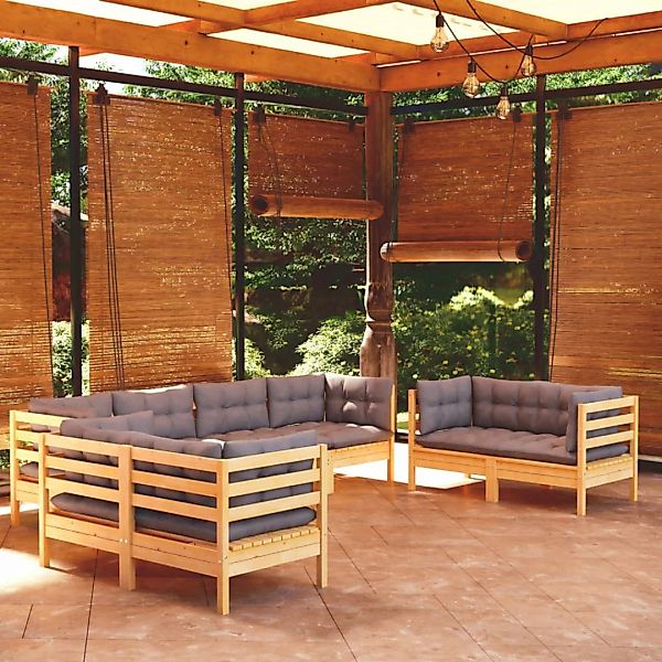 8-tlg. Garten-lounge-set Mit Grauen Kissen Kiefer Massivholz günstig online kaufen