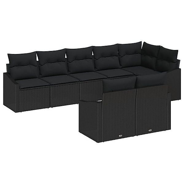 vidaXL Loungesofa 8-teiliges Garten Essset mit Kissen Schwarz Poly Rattan, günstig online kaufen