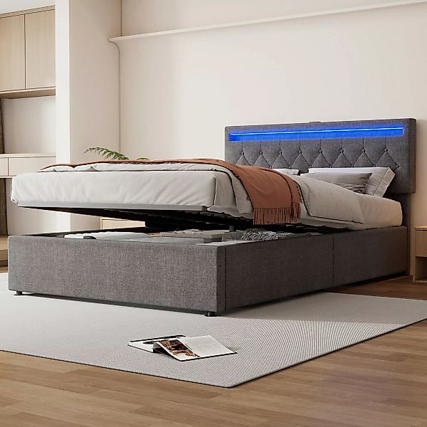 Flieks Polsterbett, LED Hydraulisches Doppelbett 140x200cm günstig online kaufen