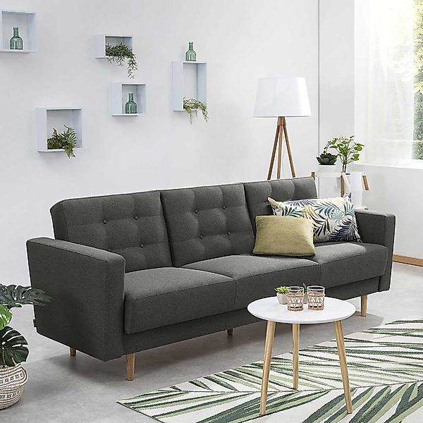 Dreisitzer Schlafsofa Anthrazit mit Federkern Polsterung 46 cm Sitzhöhe günstig online kaufen